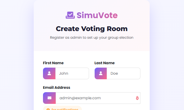 Admin creating voting room