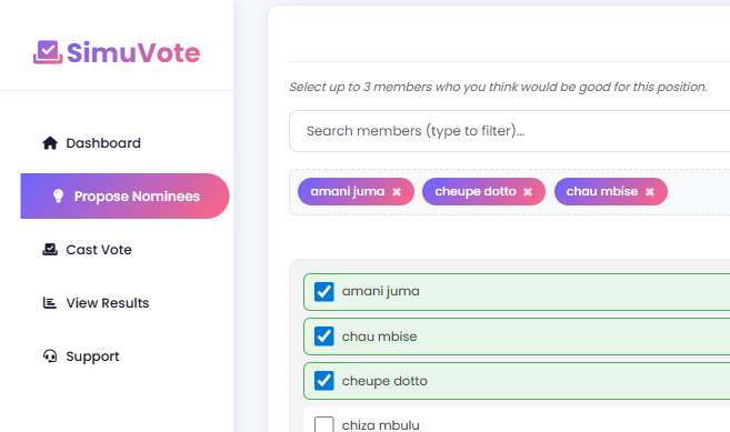 Members nominating candidates